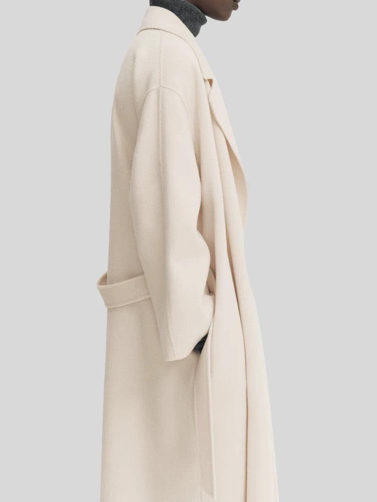 3 Sizes - Colin Belted Wool Wrap Coat - Cream