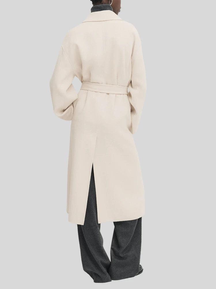3 Sizes - Colin Belted Wool Wrap Coat - Cream