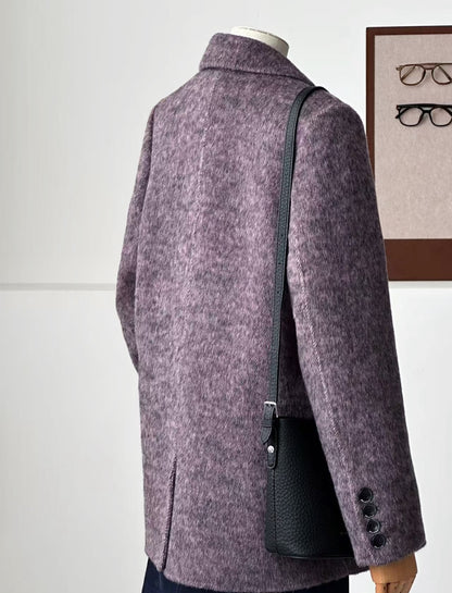 Ember Wool Double-breasted Blazer -Purple