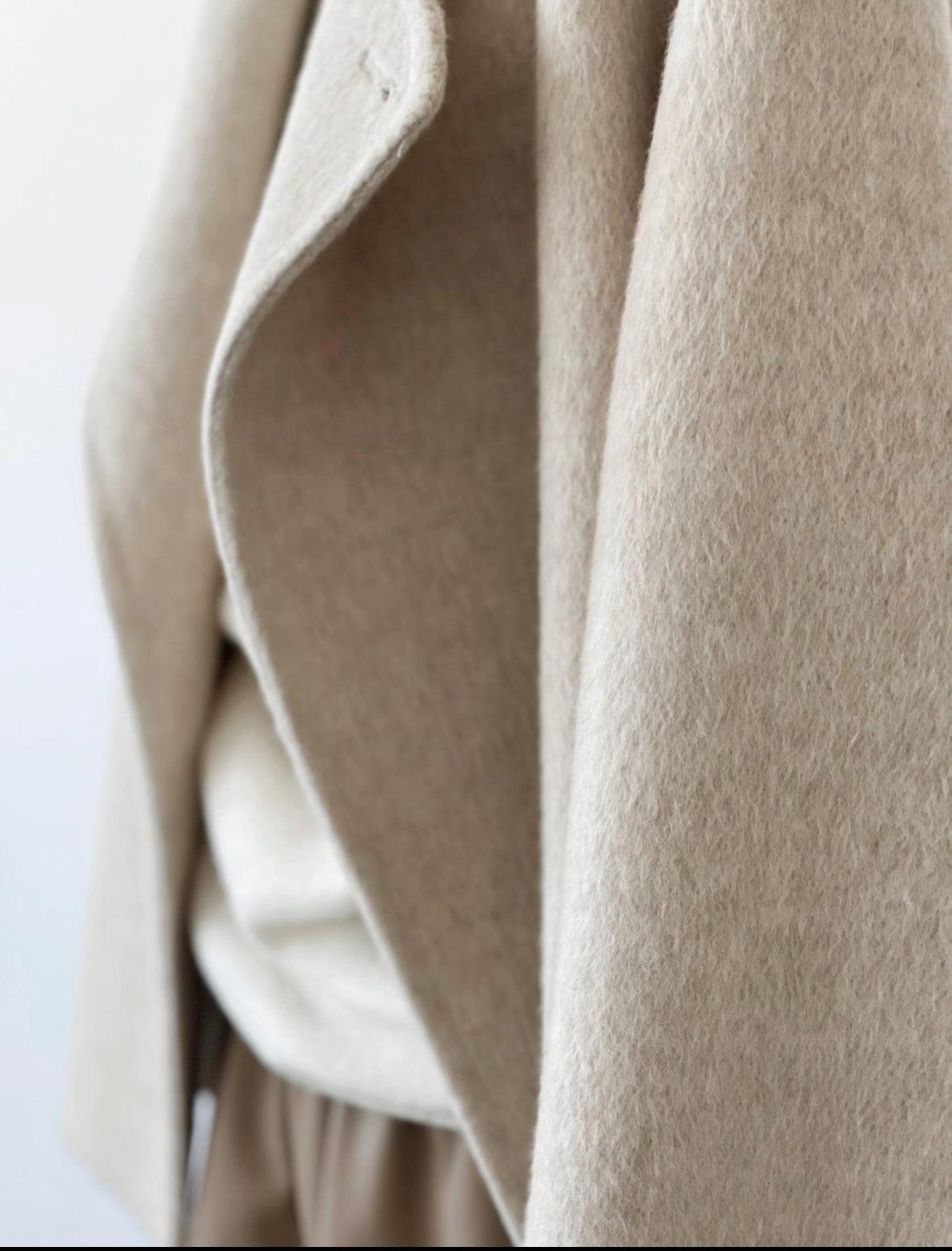 4 Colors - Vela Short Loose Cardigan Wool Coat with Scarf