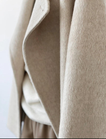 4 Colors - Vela Short Loose Cardigan Wool Coat with Scarf