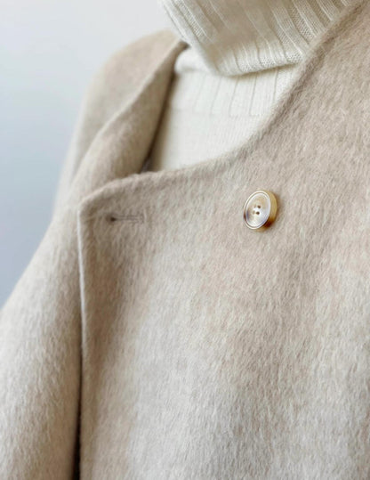 4 Colors - Vela Short Loose Cardigan Wool Coat with Scarf