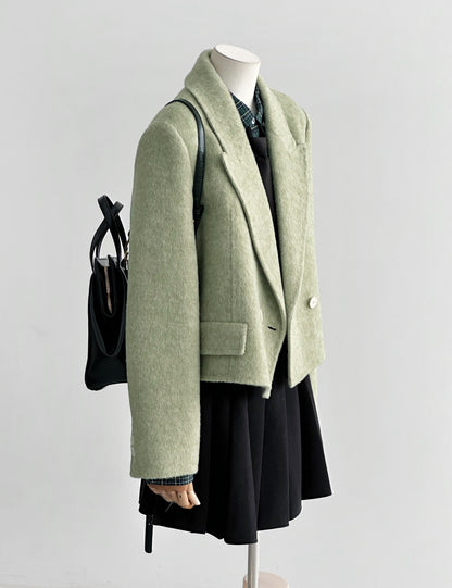 ‘Veyra’ Double-Faced Short Women Blazer (Green)