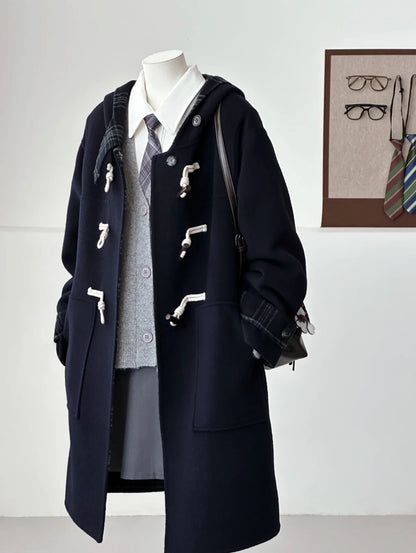 Fern Hooded Duffle Coat - Navy