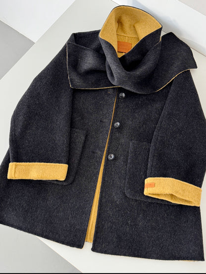 Aria Reversible 100% Wool Jacket - Scarf-style collar