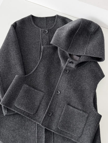 Dualis 3 in 1 longline wool coat and vest set