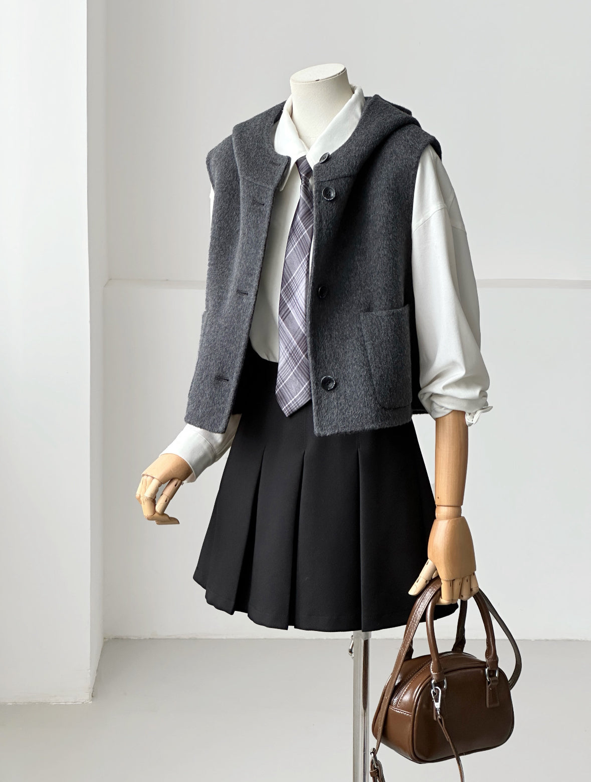 Dualis 3 in 1 longline wool coat and vest set