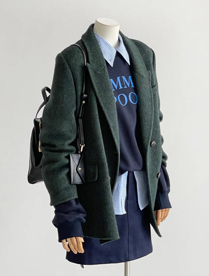 Ember 100% Wool Double-breasted Blazer - Green