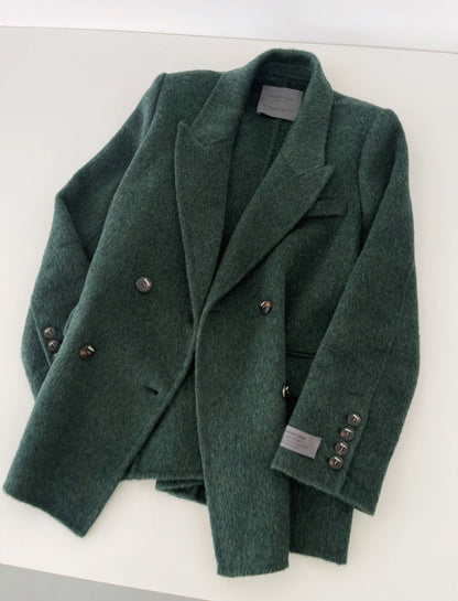 Ember 100% Wool Double-breasted Blazer - Green