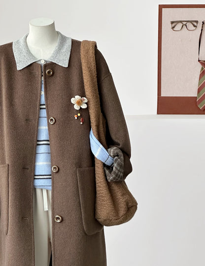 Aria Longline Reversible Wool Coat with Scarf