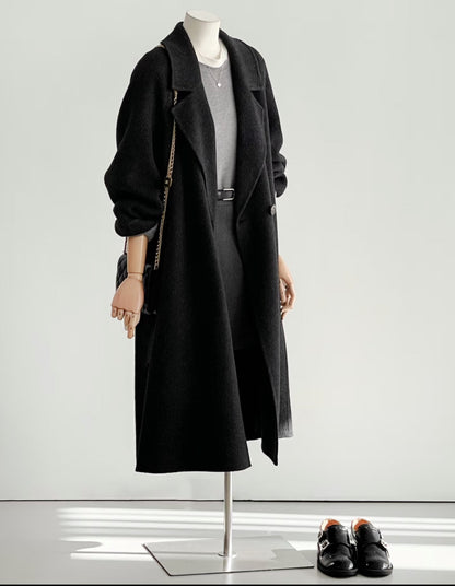 Sage Longline Belted Trench Coat - Black