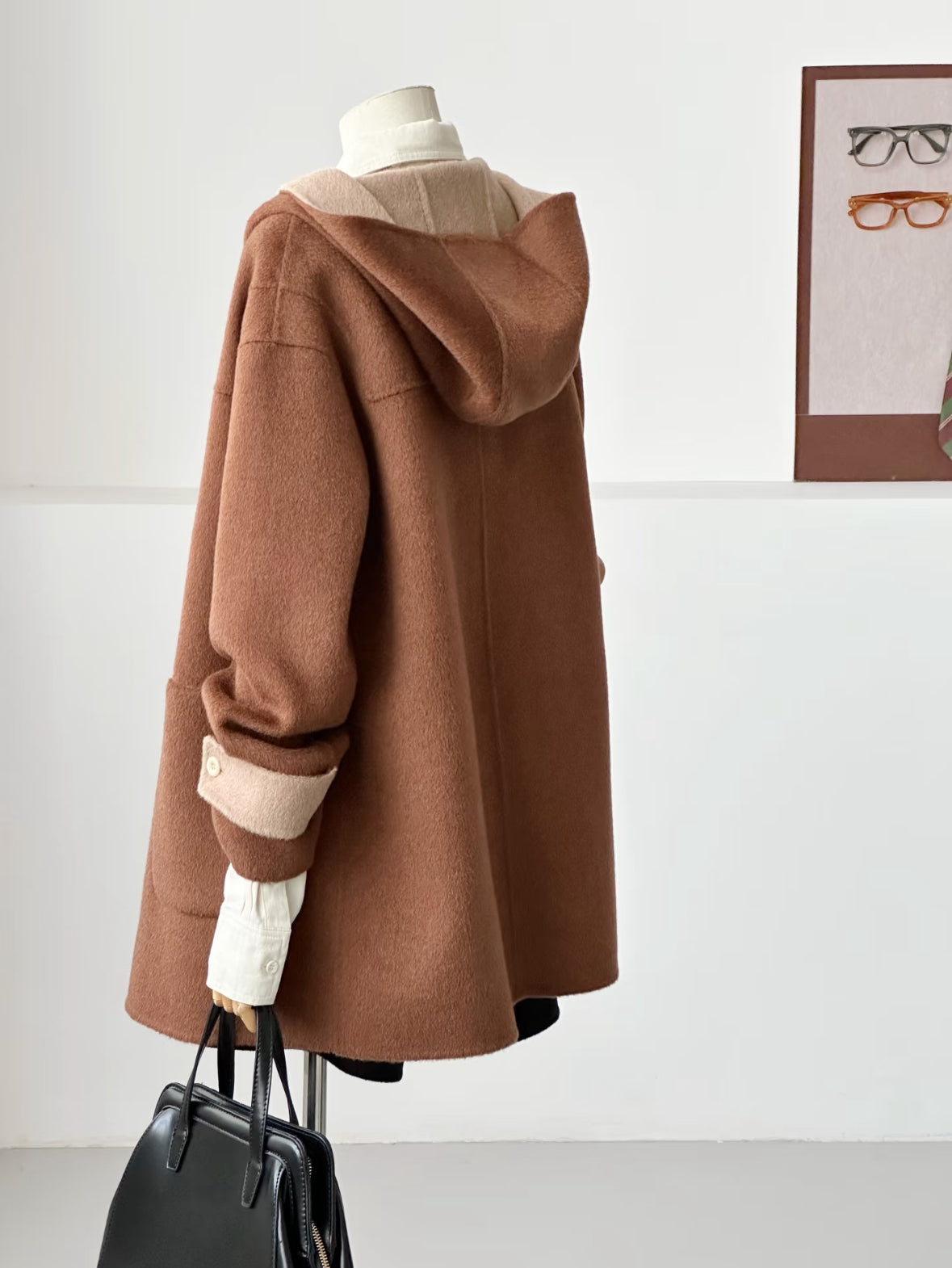‘Fern ‘ Hooded Toggle Wool Jacket - Chestnut brown