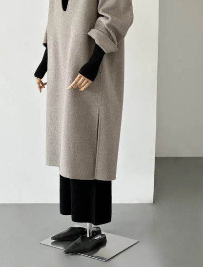 Gray V-neck Wool Coat / Dress