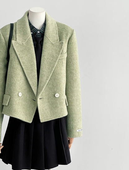 ‘Veyra’ Double-Faced Short Women Blazer (Green)