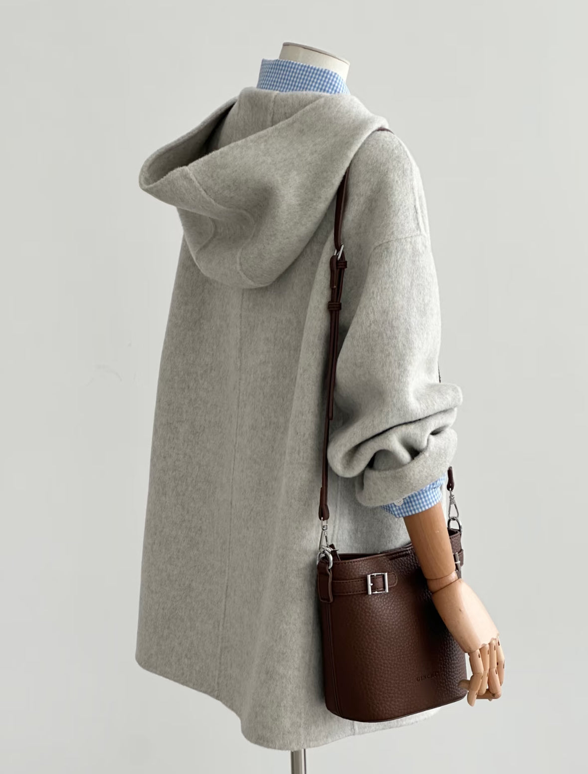 Pre-order ‘Clover’ Mid-Length Gray 100% Wool Hooded Jacket