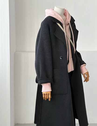 Sage Longline Belted Trench Coat - Black