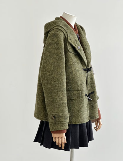 Pre-order ‘Monet'  Toggled Short Wool Jacket - Vivid Green