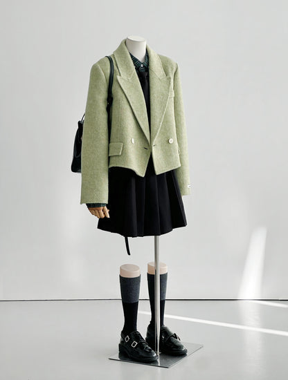 ‘Veyra’ Double-Faced Short Women Blazer (Green)