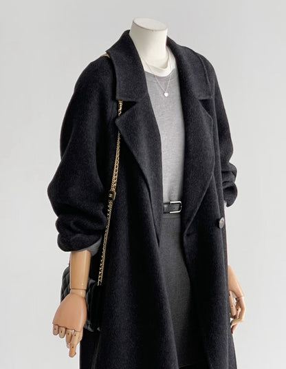 Sage Longline Belted Trench Coat - Black