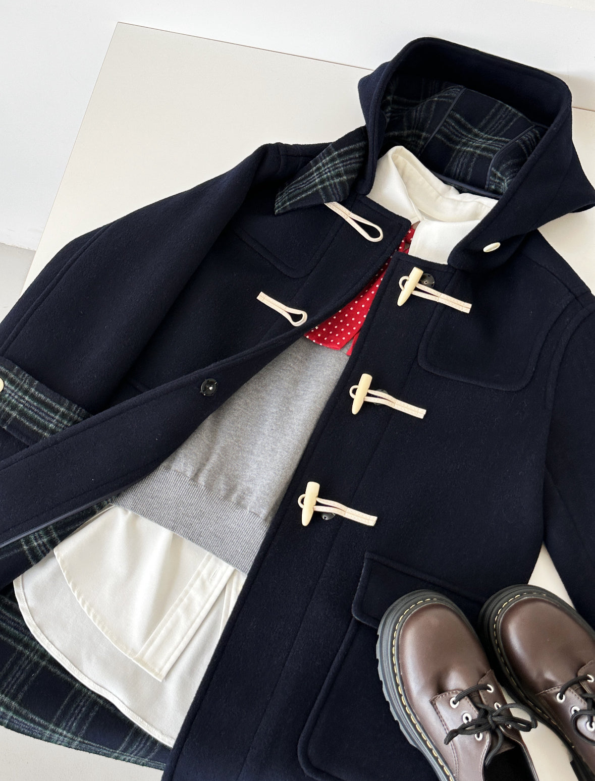 Fern Hooded Duffle Coat - Navy