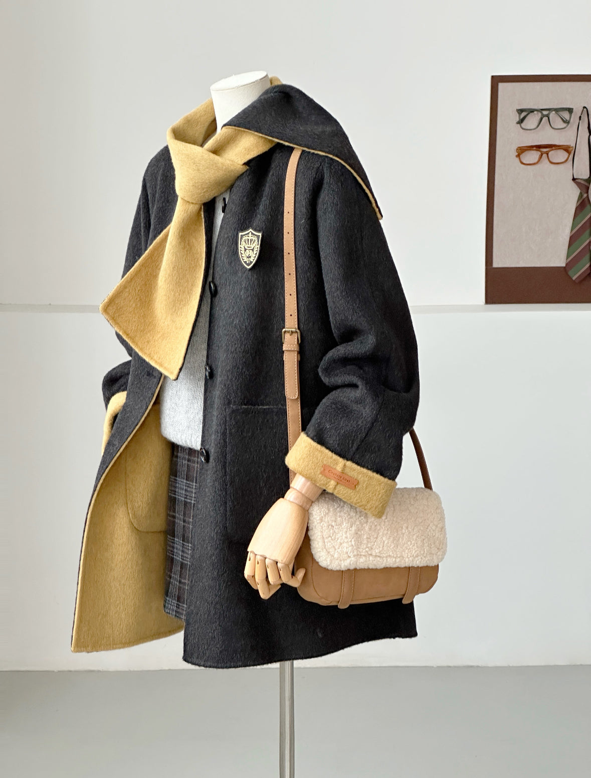 Aria Reversible 100% Wool Jacket - Scarf-style collar