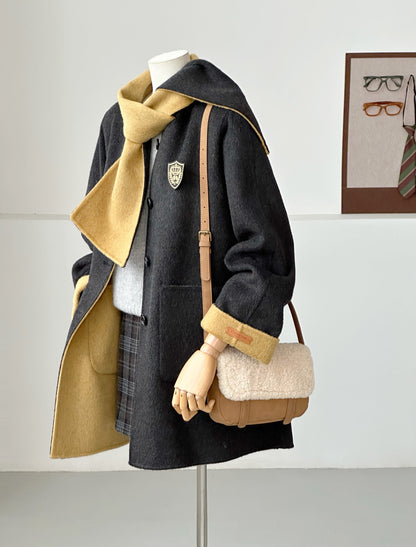 Aria Reversible 100% Wool Jacket - Scarf-style collar