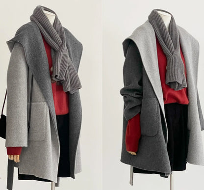 Pre-order Aria Women's Reversible Mid-length Wool Coat - Gray