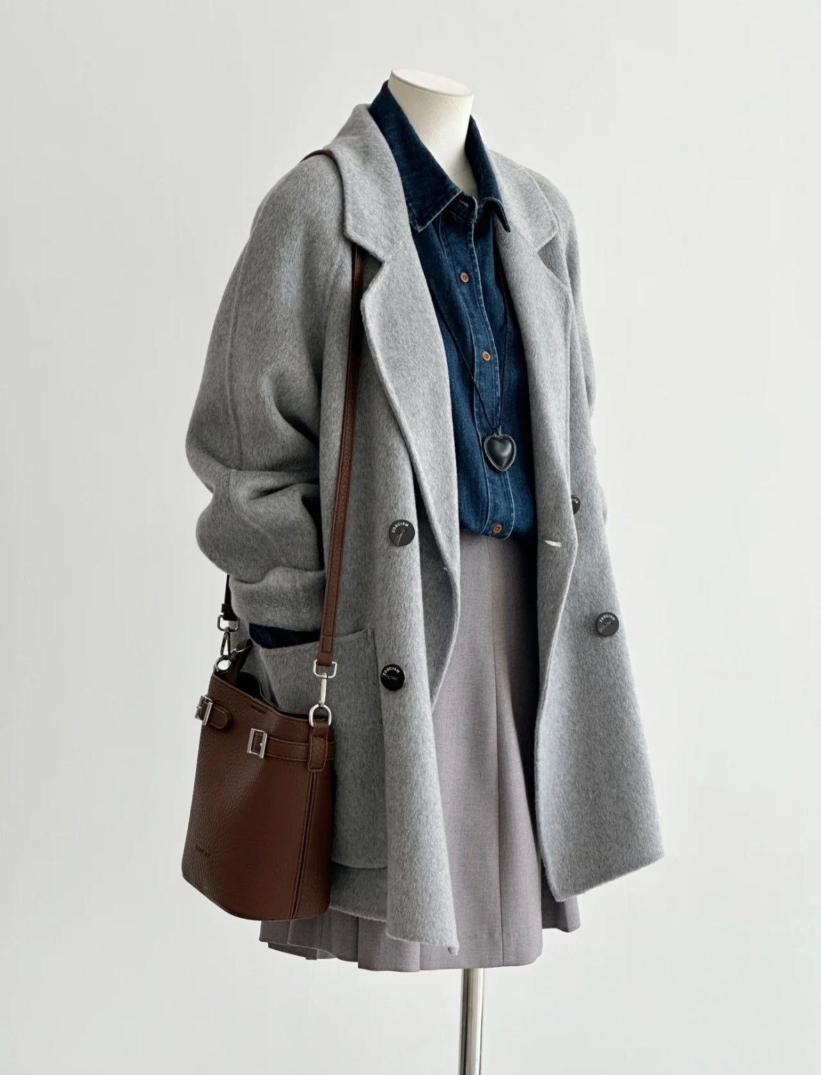 Gray Mid-Length Wool Blazer Coat with Detachable Hood