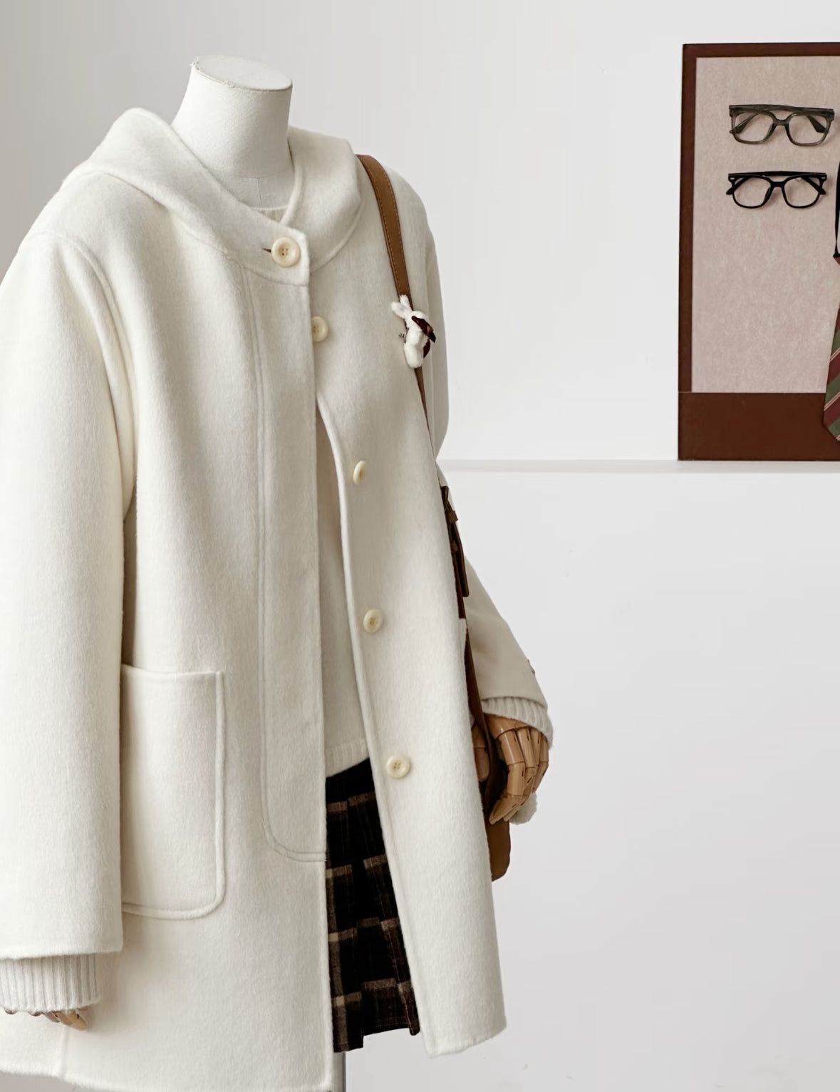 Sera Mid-Length Wool Hooded Jacket - White