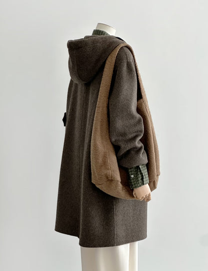 Pre-order ‘Clover’ Mid-Length Brown 100% Wool Hooded Jacket