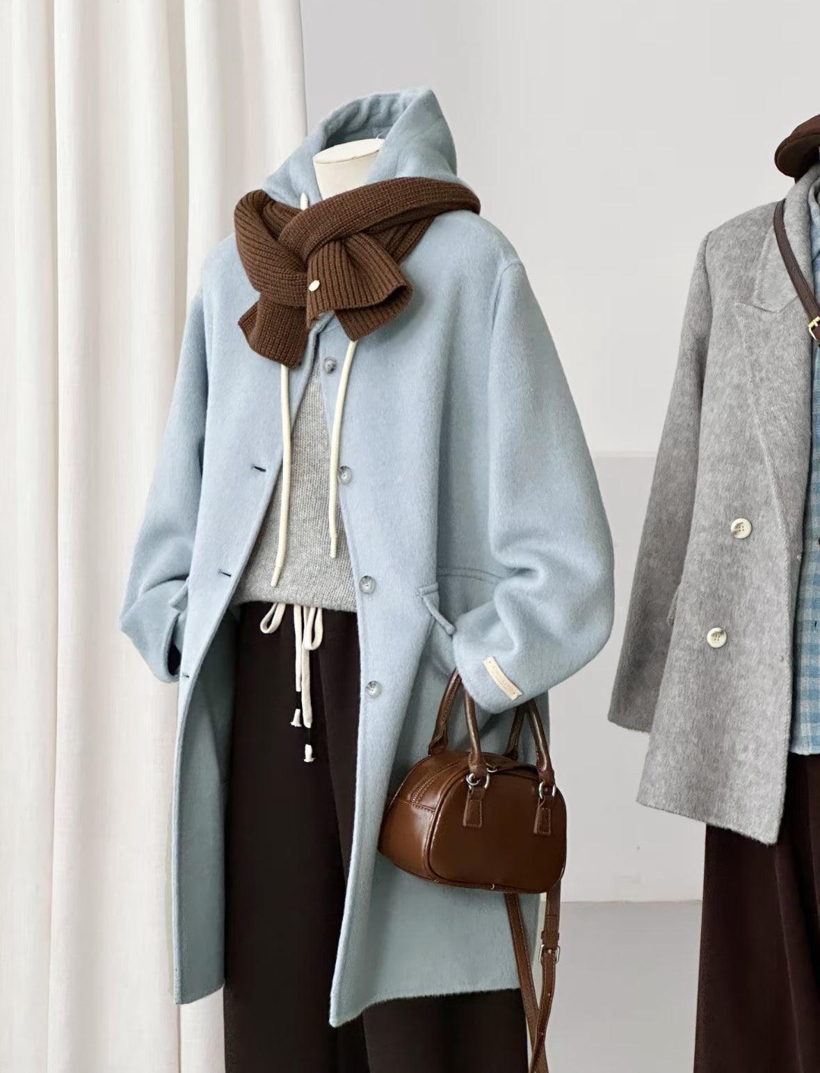 Clover 100% Wool Hooded Coat- Blue