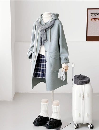 Clover 100% Wool Hooded Coat- Blue
