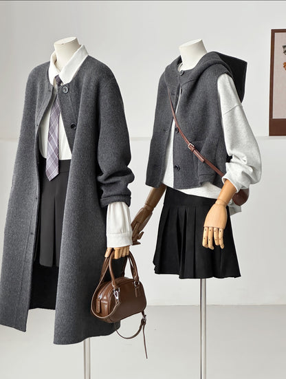 Dualis 3 in 1 longline wool coat and vest set