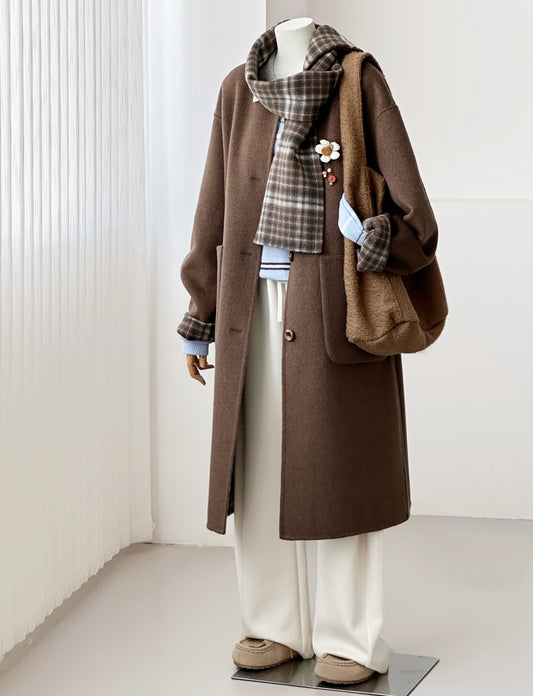 Aria Longline Reversible Wool Coat with Scarf