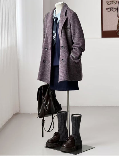 Ember Wool Double-breasted Blazer -Purple