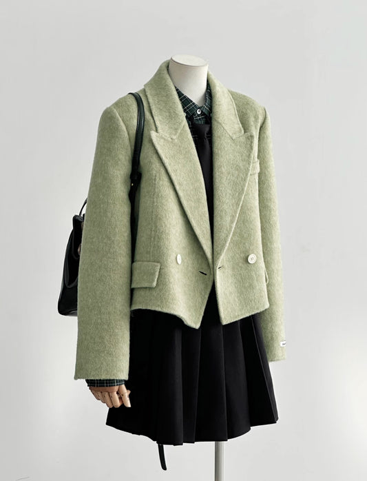 ‘Veyra’ Double-Faced Short Women Blazer (Green)