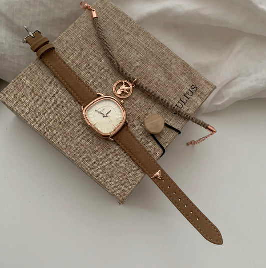 Oriole Minimalist Brown Watch with Bracelet Gift Set