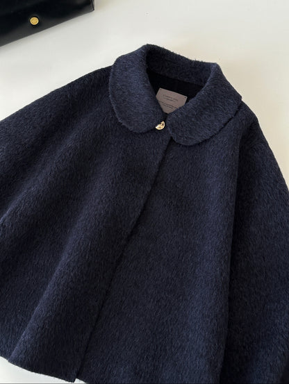 Velora Sleeveless Suri Wool Cape - Navy