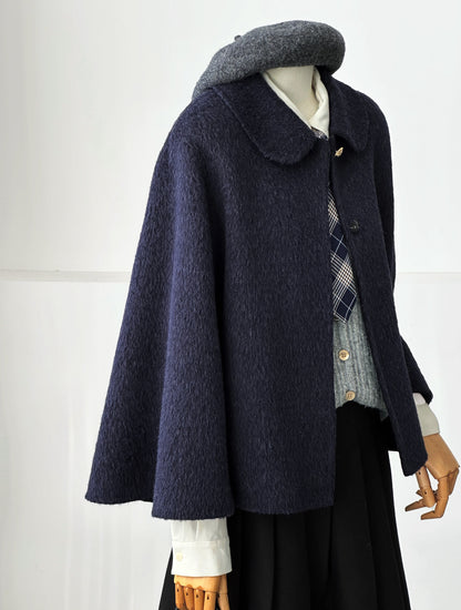 Velora Sleeveless Suri Wool Cape - Navy