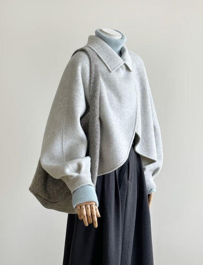 Floral Short Ruffle Wool Jacket