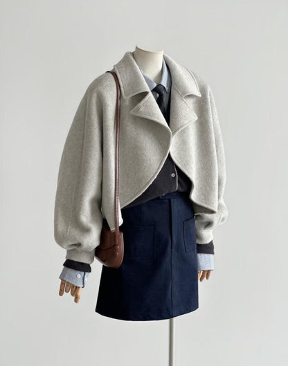 Floral Short Ruffle Wool Jacket