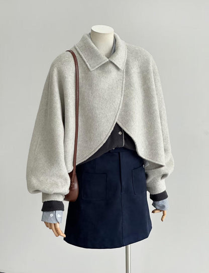 Floral Short Ruffle Wool Jacket