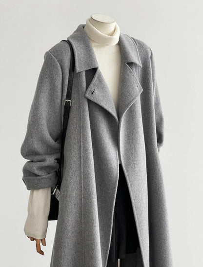 Pre-order Elegant Wool & Cashmere Gray Trench Coat