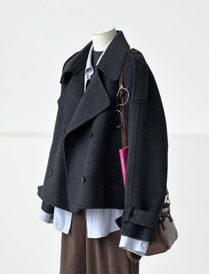 Dark Gray Wool Cashmere Short Women Jacket