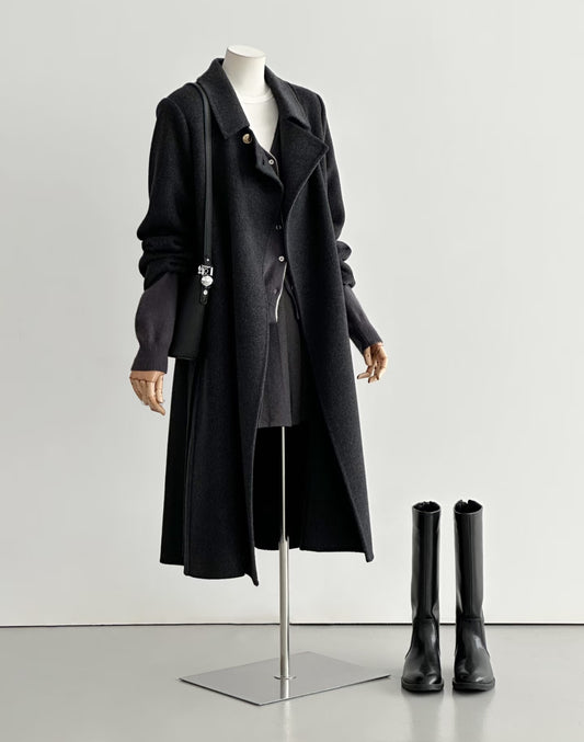 Elegant Wool & Cashmere Black Trench Coat