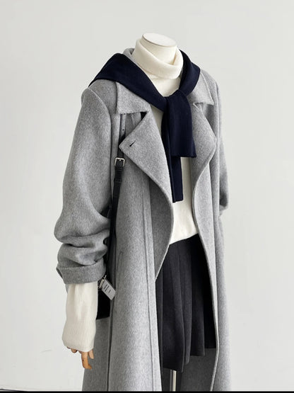 Pre-order Elegant Wool & Cashmere Gray Trench Coat