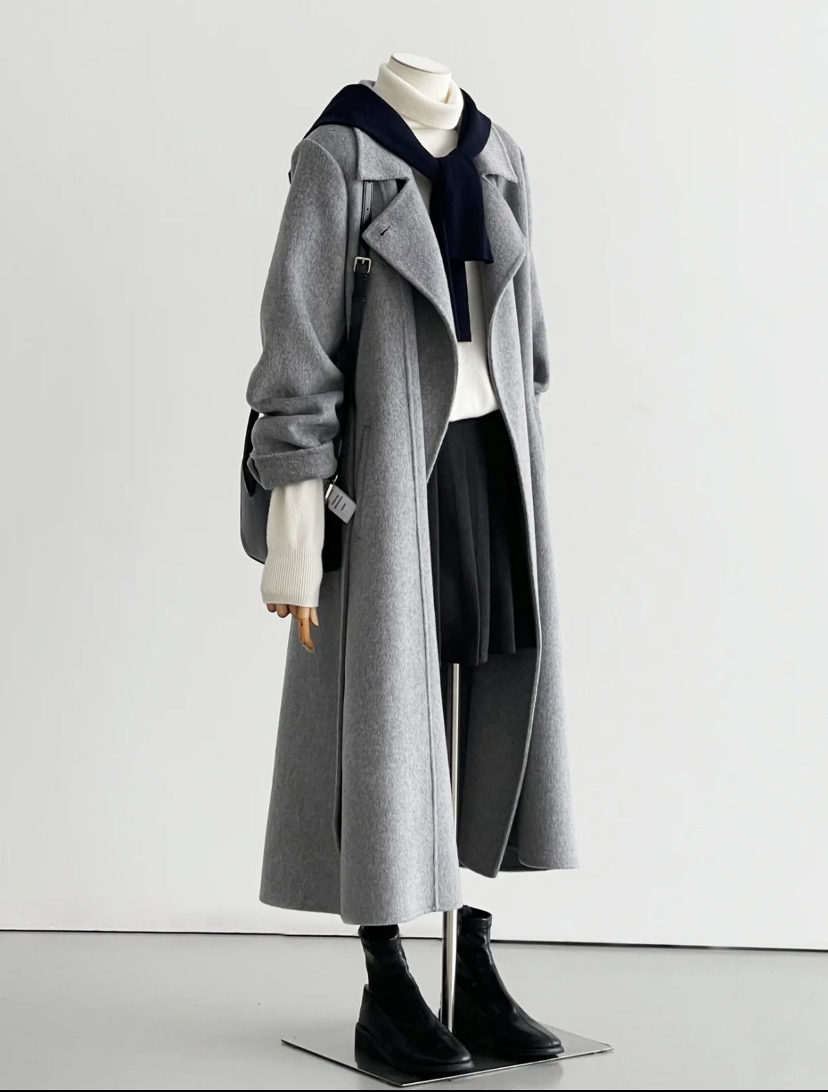 Pre-order Elegant Wool & Cashmere Gray Trench Coat