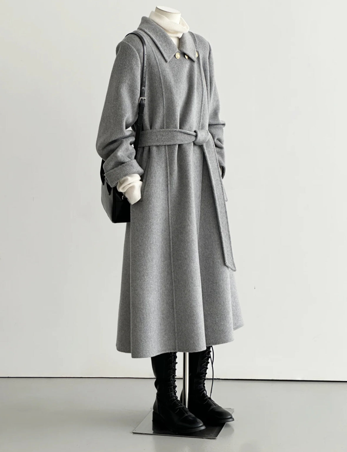 Pre-order Elegant Wool & Cashmere Gray Trench Coat