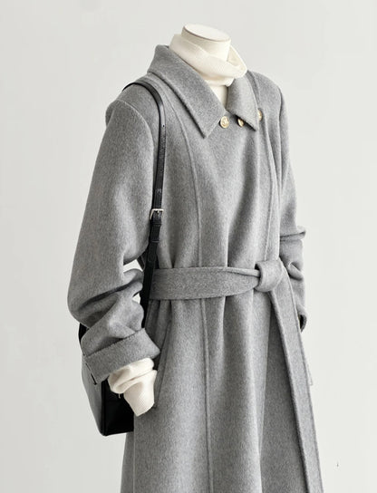 Pre-order Elegant Wool & Cashmere Gray Trench Coat