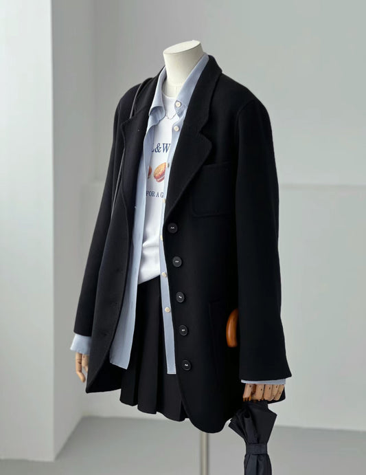 Pre-order ‘Eden’ Premium Cashmere Casual Black Wool Blazer